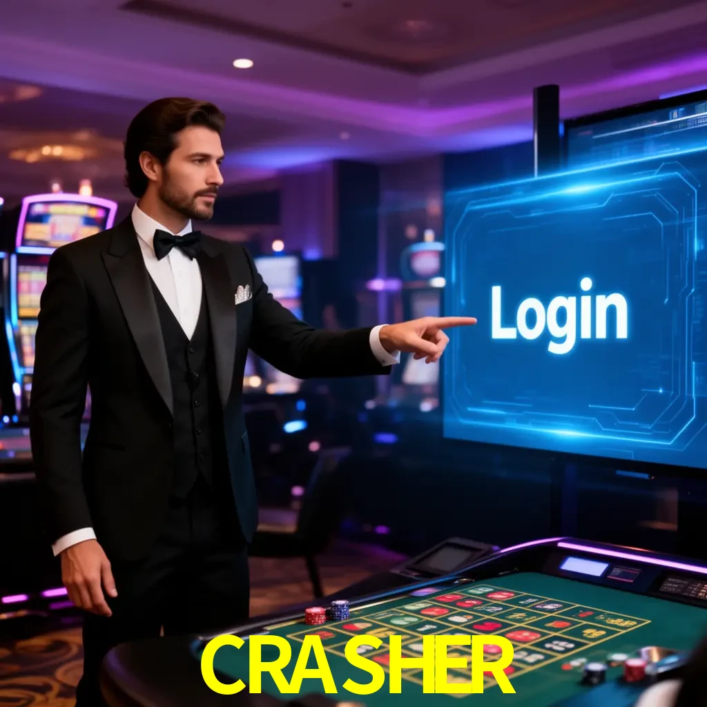 CRASHER Login - OTP, cuenta y soporte Pantalla CRASHER Login con OTP, contraseña, cuenta segura y soporte móvil